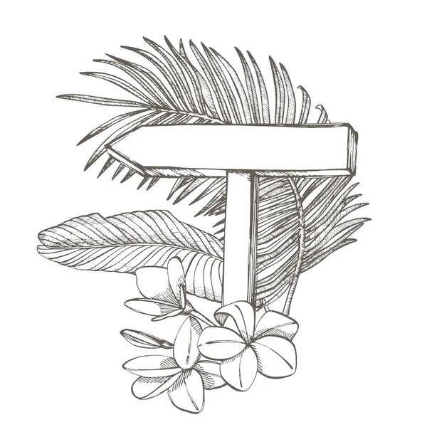 Sammansättning denna skylt och Tropical palm lämnar illustration. Grafisk hand dras målade illustration. Plats för text. — Stockfoto