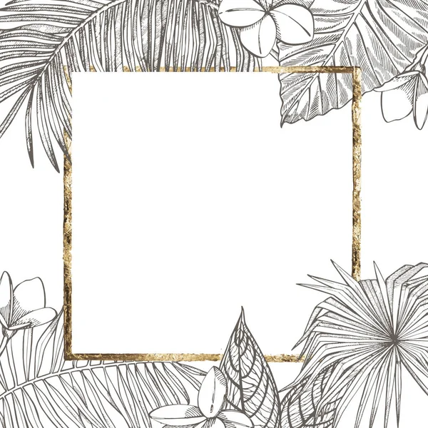 Nyári trópusi levelek design. Virágos háttér illusztráció. Meghívó vagy kártya tervezése dzsungellevelekkel. — Stock Fotó