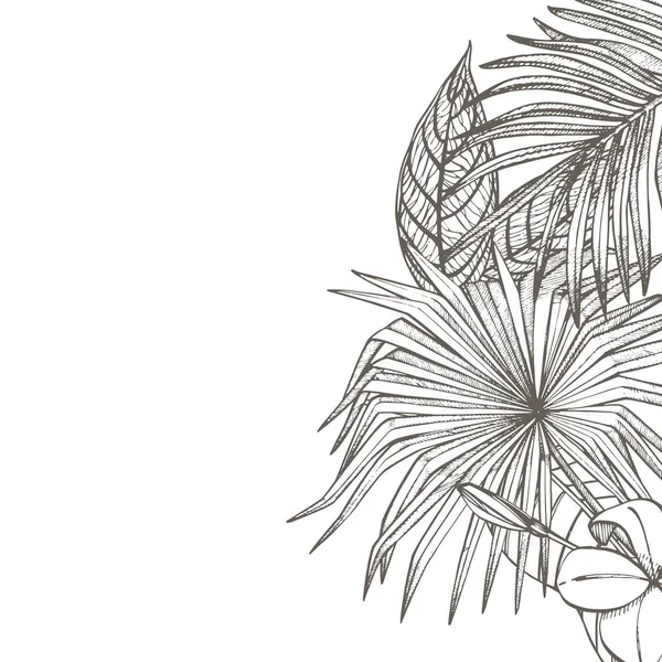 Diseño de hojas tropicales de verano. Ilustración de fondo floral. Invitación o diseño de tarjeta con hojas de la selva. —  Fotos de Stock