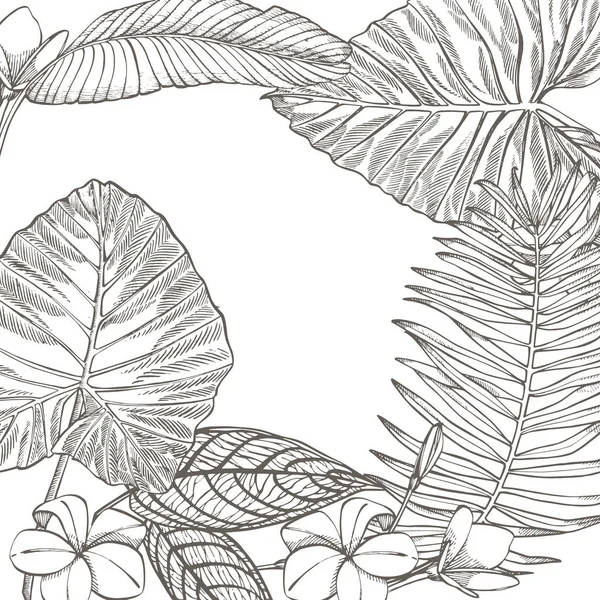 Diseño de hojas tropicales de verano. Ilustración de fondo floral. Invitación o diseño de tarjeta con hojas de la selva. —  Fotos de Stock