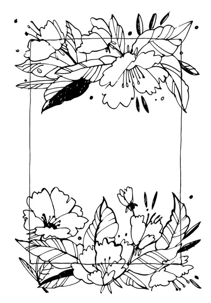 創作花図。黒インクで作られたテクスチャ。あなたのデザインの筆塗りの手: ポスター、招待状、カードのためのロゴ。図解. — ストック写真