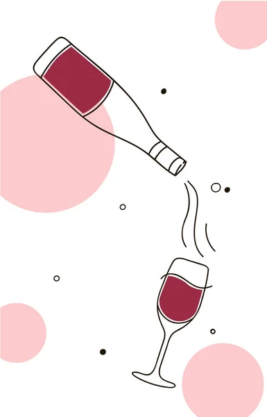 Wine composition. Line art graphic. Restaurant template. Line illustration.