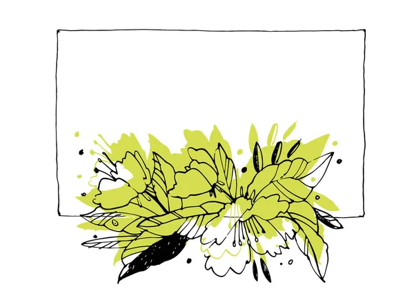 Ilustração gráfica flor criativa. Texturas feitas com tinta preta. Pintura escova de mão para seus projetos: logotipo, para cartazes, convites, cartões. Ilustração gráfica . — Fotografia de Stock