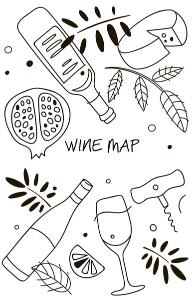Composizione del vino. Linea grafica d'arte. Modello ristorante. Illustrazione linea . — Foto Stock