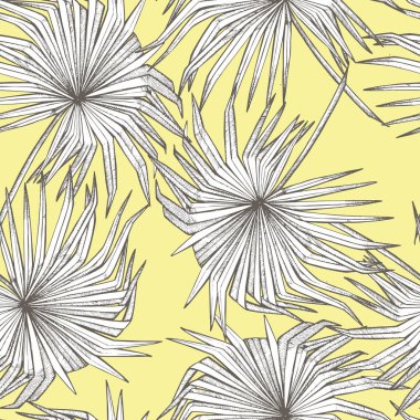 Orman sorunsuz çiçek desenli arka plan bırakır. Tropikal palmiye arka plan bırakır. Trendy tarzı grafik illüstrasyon.