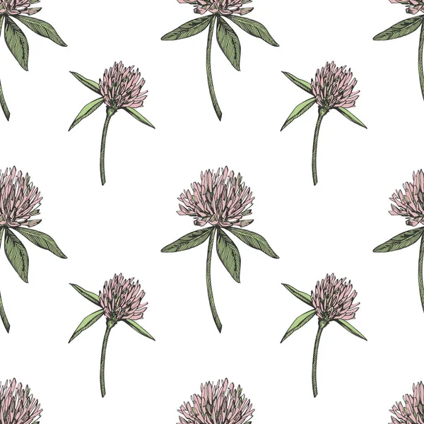 Clover leaf and flowers hand drawn seamless pattern graphic illustration. Happy Saint Patricks Day. — Stock Photo, Image