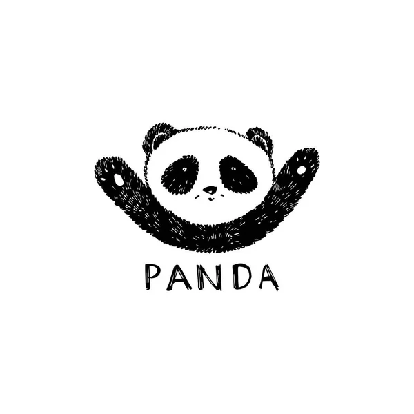 Tangan ditarik panda. Ilustrasi grafis diisolasi dengan warna putih. Inspirasi Desain Panda Logo . — Stok Foto