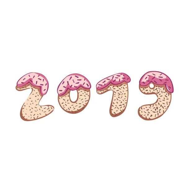 短语创意2019年新年字母。甜蜜的蛋糕符号。明信片的插图. — 图库照片