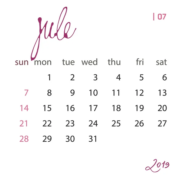 Modèle de calendrier pour 2019 année dans un fichier. Organisateur d'entreprise élément de conception pour l'impression ou les applications. Périodes régulières . — Photo
