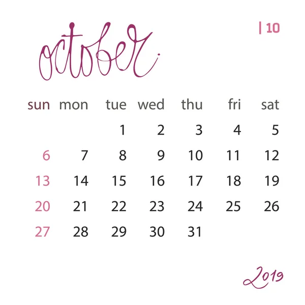 Шаблон календаря установлен на 2019 год в одном файле. Элемент дизайна бизнес-организатора для печати или приложений. Регулярный интервал . — стоковое фото