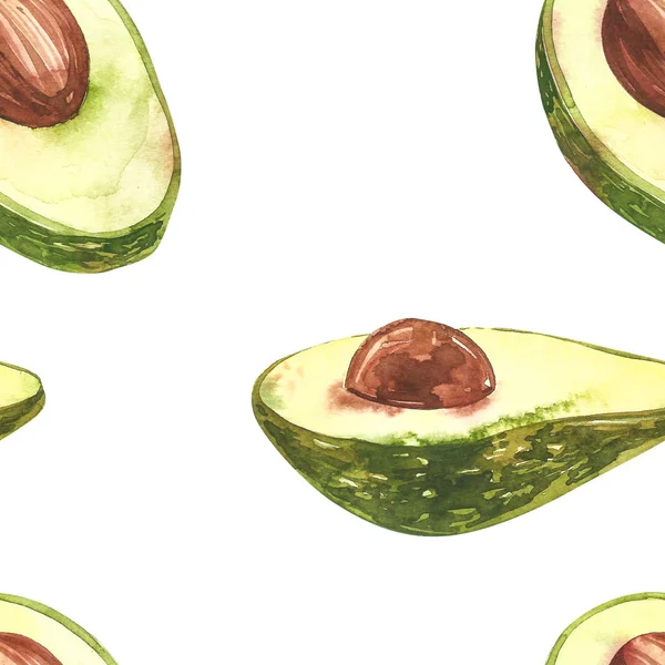 Avocado aquarel hand draw illustratie geïsoleerd op witte achtergrond. Naadloos patroon van de hand getekend avocado. — Stockfoto