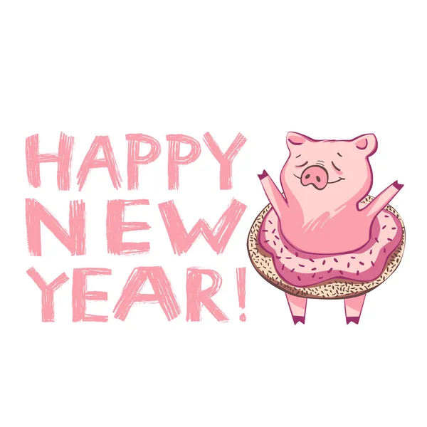 Симпатичні свині з творчим 2019 новий рік написи. Символом року в китайському календарі. Ізольовані. — стокове фото
