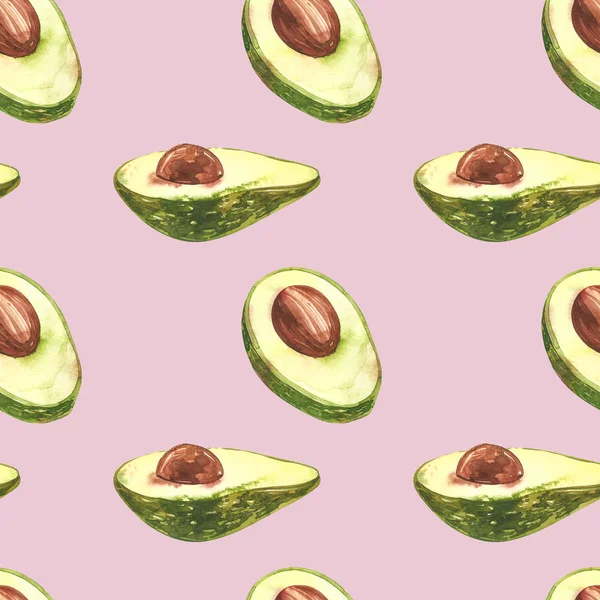 Avocado acquerello mano illustrazione disegno isolato su sfondo bianco. Modello senza cuciture di avocado disegnato a mano . — Foto Stock