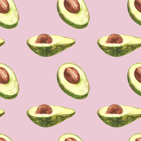 Avocado watercolor hand draw illustration isolated on white background. Seamless pattern of hand drawn avocado.