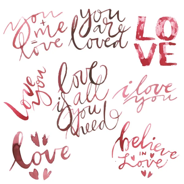 Testo di San Valentino. Tu sei amato. Citazione romantica per biglietti di auguri di design, tatuaggi, inviti alle vacanze. Acquerello Set rosa di elementi per San Valentino. Scrapbook elementi di design . — Foto Stock