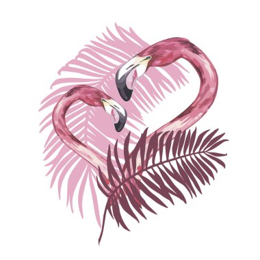 Flamingo ile yaz illüstrasyon. Tropik Kuş. Yaz Tasarımı. T-shirt Moda Grafik.