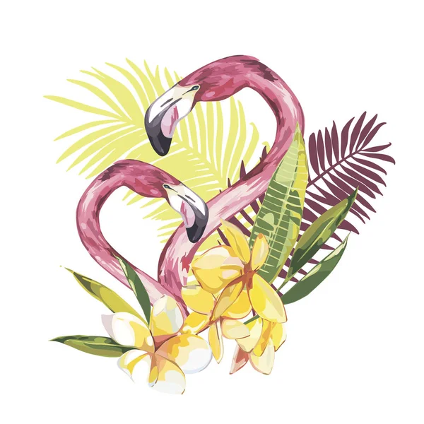 Flamingo ile yaz illüstrasyon. Tropik Kuş. Yaz Tasarımı. T-shirt Moda Grafik. — Stok fotoğraf
