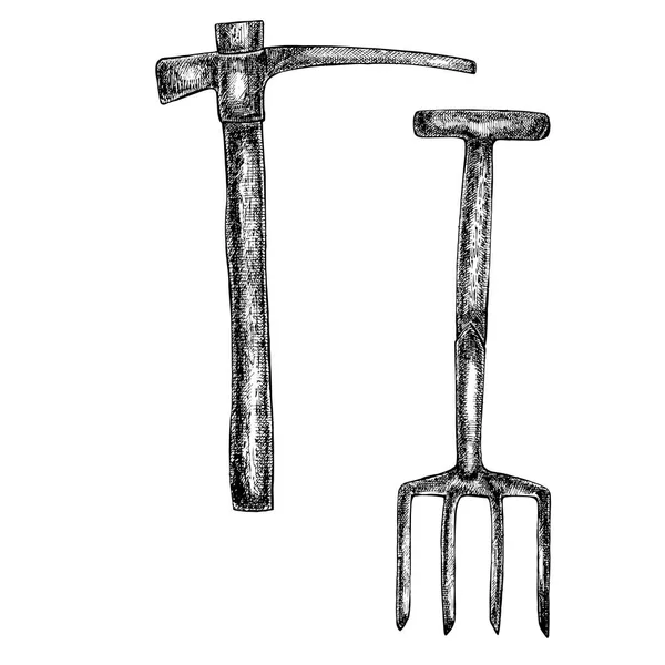 Grafic illustration of garden tools. Aislado sobre fondo blanco . — Foto de Stock