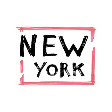 Tropik yaprakları ile tipografi sloganı. T shirt baskı için el çizilmiş New York.