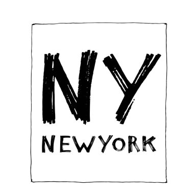 Tropik yaprakları ile tipografi sloganı. T shirt baskı için el çizilmiş New York.