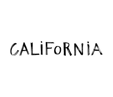 Tropik yaprakları ile tipografi sloganı. T gömlek baskı için El çizilmiş California.