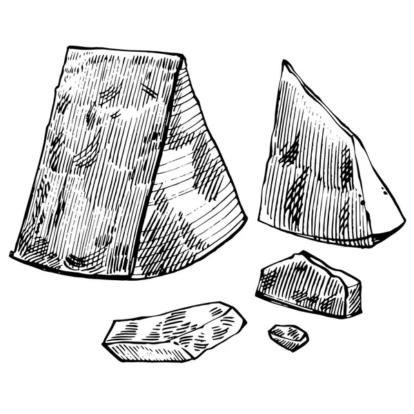 Parmesanost på vit botten. Handritad illustration av ostset. Isolerad på vitt. Line art. — Stockfoto