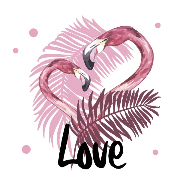 Ilustração de verão com flamingo. Pássaro tropical. Design de Verão. T-shirt Fashion Graphic. Palavra desenhada à mão - Amor . — Fotografia de Stock