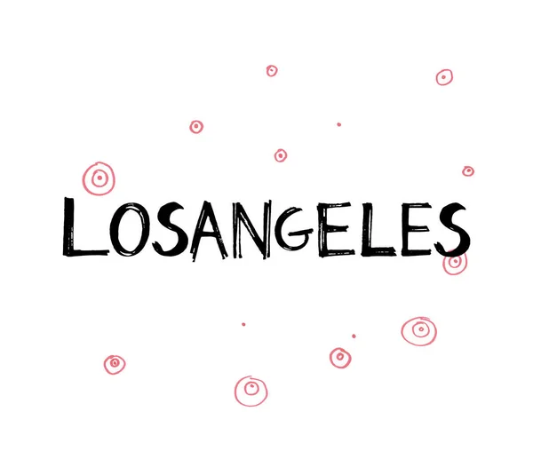 Slogan tipografia con foglie tropicali. Los-angeles disegnati a mano per la stampa di t shirt . — Foto Stock