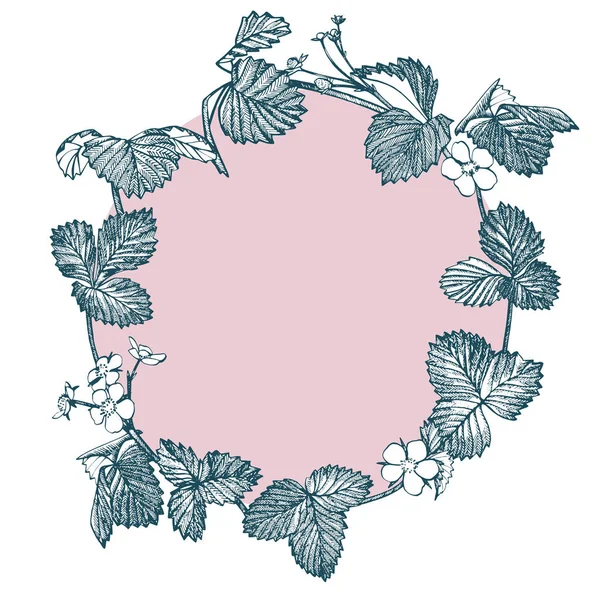 Εικονογράφηση φράουλας. Χαραγμένη εικόνα στυλ. Σχεδίασε το χέρι του, λουλούδια, φύλλα και κλαδιά. — Φωτογραφία Αρχείου