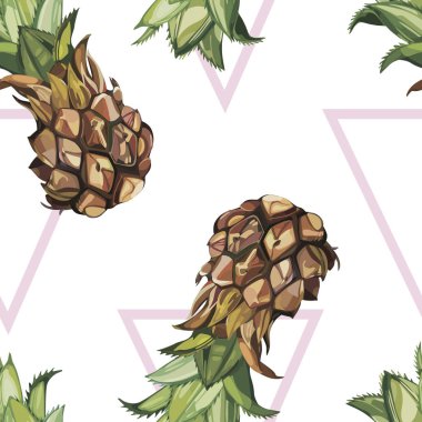 Tropikal Ananas ile Seamless modeli. Tasarım davetiye, film afişleri, kumaşlar ve diğer nesneler için öğe. Beyaz izole.