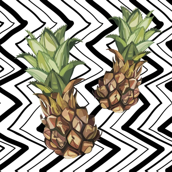 Pineapple with tropical leaves.Element for design of invitations, movie posters, fabrics and other objects. Geometry set.