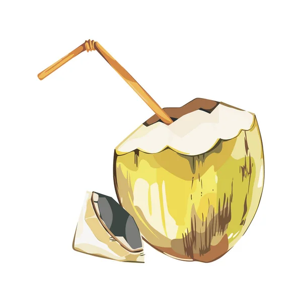 스트렐리치아 꽃 코코넛 손으로 그린 스케치. 수채화 열대 음식 그림입니다. 흰색 배경에 격리. — 스톡 사진