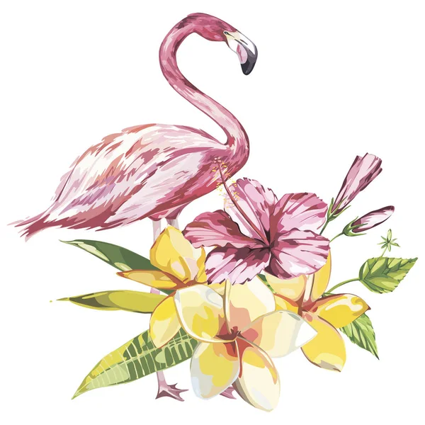 Flamingo z tropikalnych kwiatów. Element na projekt zaproszenia, plakaty filmowe, tkanin i innych przedmiotów. Na białym tle. — Zdjęcie stockowe