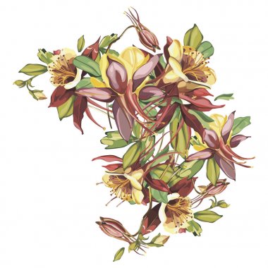 Bahar çiçekleri ile Vintage kartı. Kırmızı çiçekli zarafet güzel tebrik kartı.