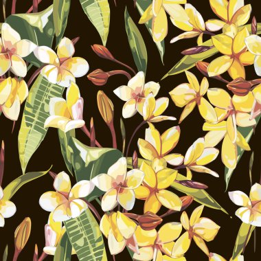 Vintage tarzı Plumeria çiçekli zarafet seamless modeli.