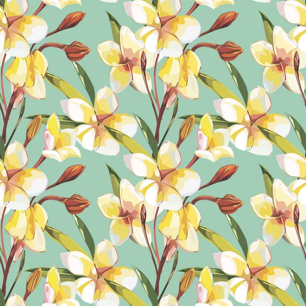 Eleganza pattern senza cuciture in stile vintage con fiori di Plumeria. Illustrazioni tropicali . — Foto Stock