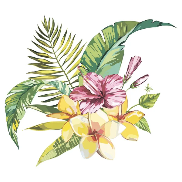 Banner, poster con fiori di plumeria, foglia di giungla. Bellissimo sfondo floreale estate tropicale . — Foto Stock