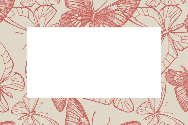 Pillangók sziluettek. Pillangó kártya sablon romantikus háttérrel. Illusztrációs ábra. — Stock Fotó