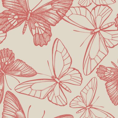 Kelebek siluetleri. Romantik ckground kelebek kartı şablonu. Grafik illüstrasyon. Dikişsiz desen.