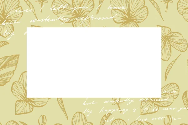 손으로 그린 꽃과 식물 팀 플레이트 수평 카드. 필기 추상적 인 텍스트 배경 화면. 추상 빈티지 레터링의 모방. 식물학, 빈티지 꽃. — 스톡 사진