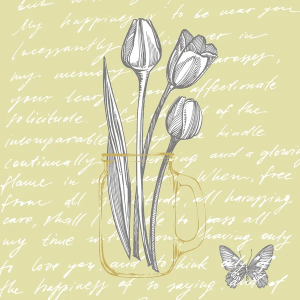 Tulpenblume grafische Skizze Illustration. botanische Pflanzenillustration. Vintage-Heilkräuter skizzieren Satz von Tusche handgezeichnete Heilkräuter und Pflanzen skizzieren. handschriftlicher abstrakter Text. — Stockfoto