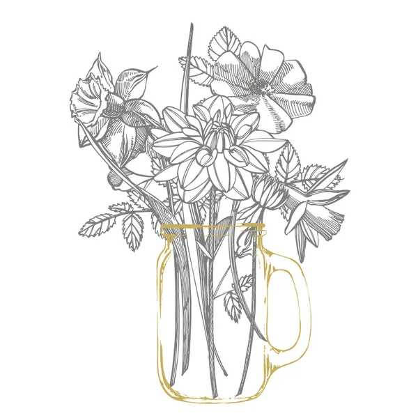 Narcissus, Roses an Dahlias цветы букет изолирован на белом фоне. Набор васильковых цветов, цветочные элементы, ручная рисованная ботаническая иллюстрация. Абстрактный текст . — стоковое фото