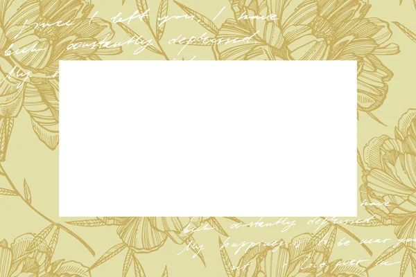 Peonía flor y hojas de dibujo. Conjunto floral grabado a mano. Ilustraciones botánicas. Ideal para tatuajes, invitaciones, tarjetas de felicitación. Texto abstracto manuscrito . —  Fotos de Stock