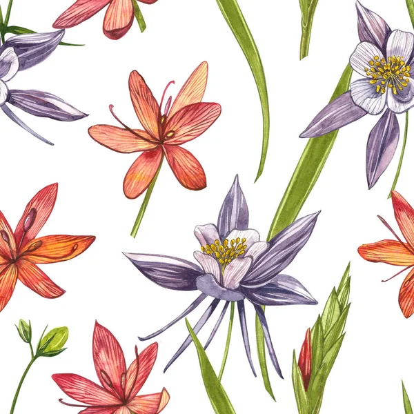 Kafir Zambak çiçekleri. Kusursuz desenler. El çizilmiş çiçek ve bitkilerin toplanması. Botanik. Ayarlamak. Vintage çiçekler. Çiçek ve yaprakların suluboya seti, el çizilmiş çiçek illüstrasyon izole bir