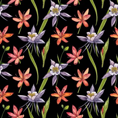 Kafir Zambak çiçekleri. Kusursuz desenler. El çizilmiş çiçek ve bitkilerin toplanması. Botanik. Ayarlamak. Vintage çiçekler. Çiçek ve yaprakların suluboya seti, el çizilmiş çiçek illüstrasyon izole bir