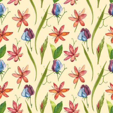 Kafir Zambak çiçekleri. Kusursuz desenler. El çizilmiş çiçek ve bitkilerin toplanması. Botanik. Ayarlamak. Vintage çiçekler. Çiçek ve yaprakların suluboya seti, el çizilmiş çiçek illüstrasyon izole bir