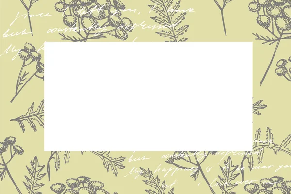 손으로 그린 꽃과 식물 팀 플레이트 수평 카드. 필기 추상적 인 텍스트 배경 화면. 추상 빈티지 레터링의 모방. 식물학, 빈티지 꽃 — 스톡 벡터