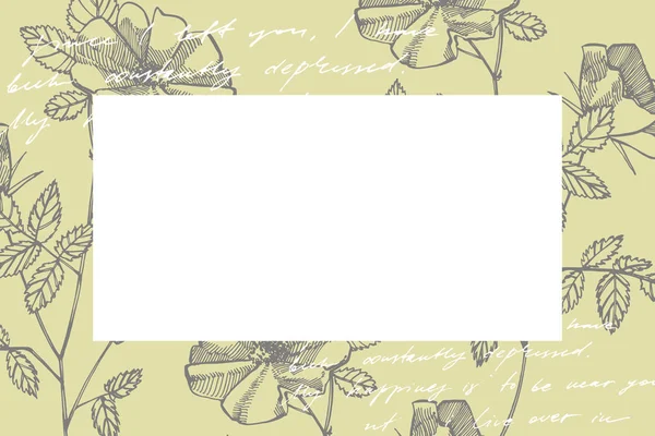 Άγρια τριαντάφυλλα λουλούδια σχέδιο και σκίτσο εικονογραφήσεις. Διακοσμητικά floral σετ για το ύφασμα, υφάσματα, χαρτί περιτυλίγματος, κάρτα, πρόσκληση, ταπετσαρία, σχεδιασμός ιστού. Πρότυπο κάρτας σε ρομαντικό φόντο — Διανυσματικό Αρχείο