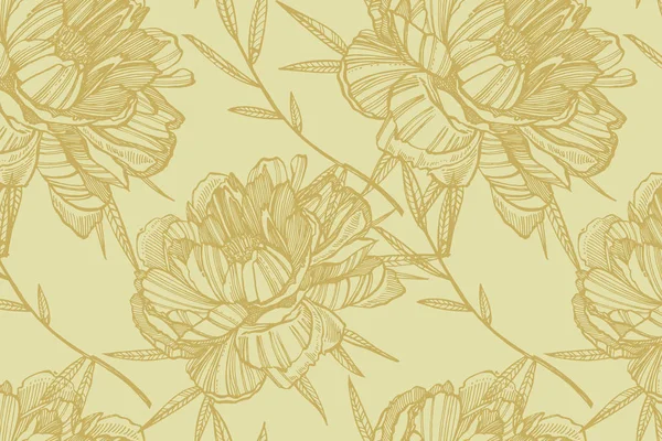 Pion blomma och löv ritning. Handritade graverad blomsterset. Botaniska illustrationer. Perfekt för tatuering, inbjudningar, gratulationskort. Handskriven abstrakt text — Stock vektor