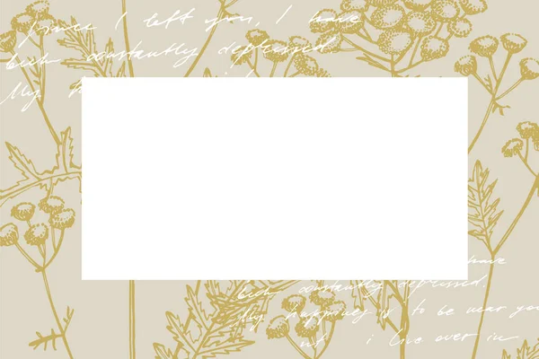 Flores y plantas dibujadas a mano teamplan las tarjetas horizontales. Papel pintado de texto abstracto manuscrito. Imitación de una letra vintage abstracta. Botánica, flores vintage — Vector de stock